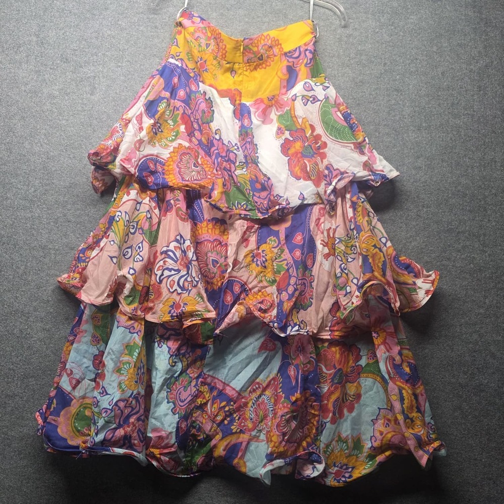 Zimmermann Laurel Frill Midi Dress Pink Green Floral Cotton Silk Tiered